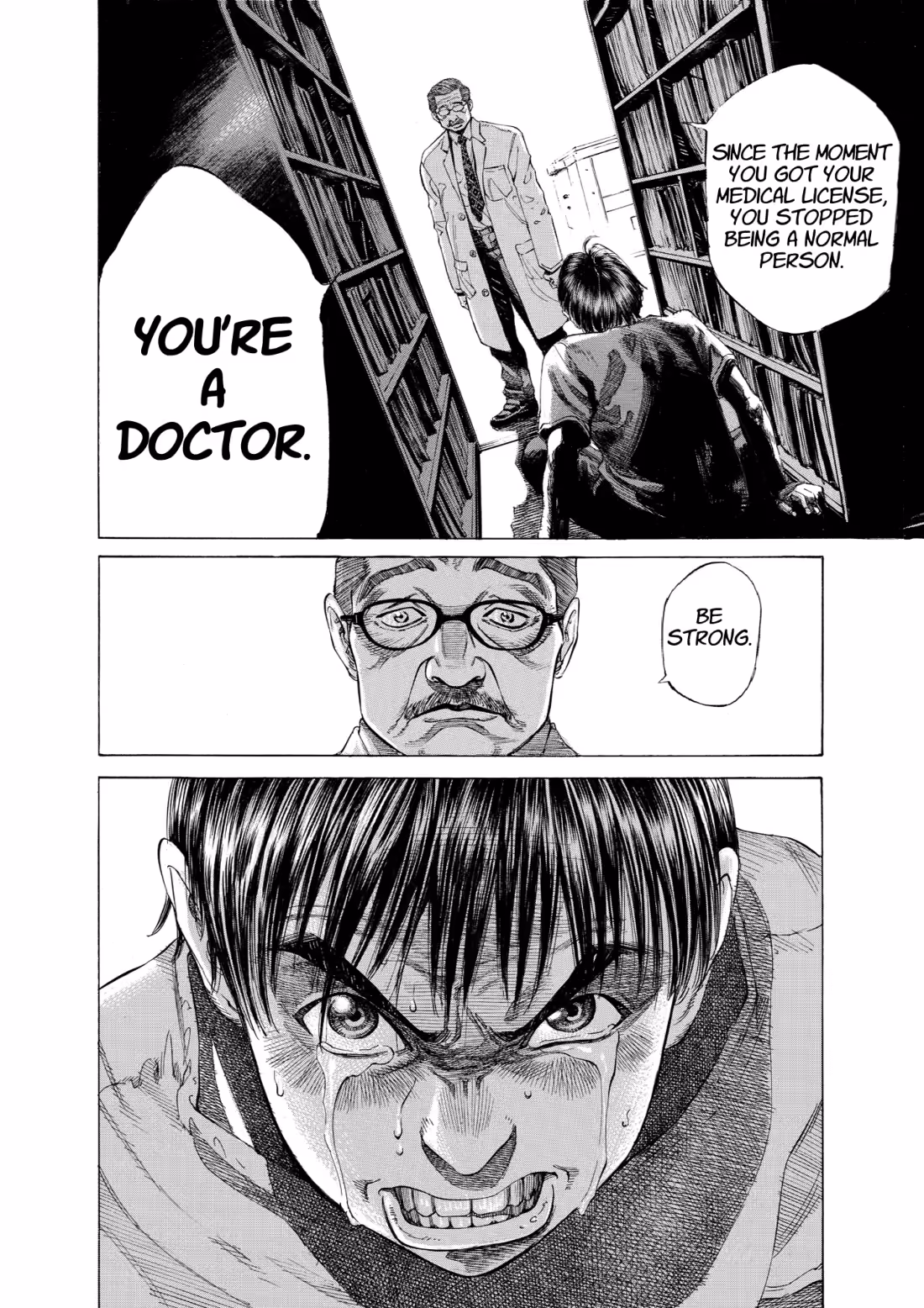The same page lettered in English: You're a doctor.